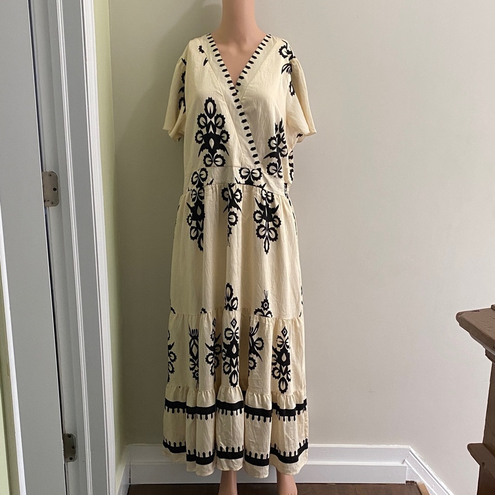 Elegant Cream and Black Embroidered Dress Pretty Garden